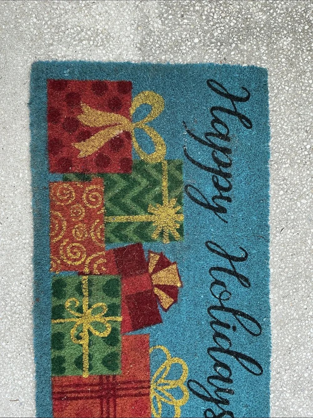 Happy Holidays vibrant blue door mat